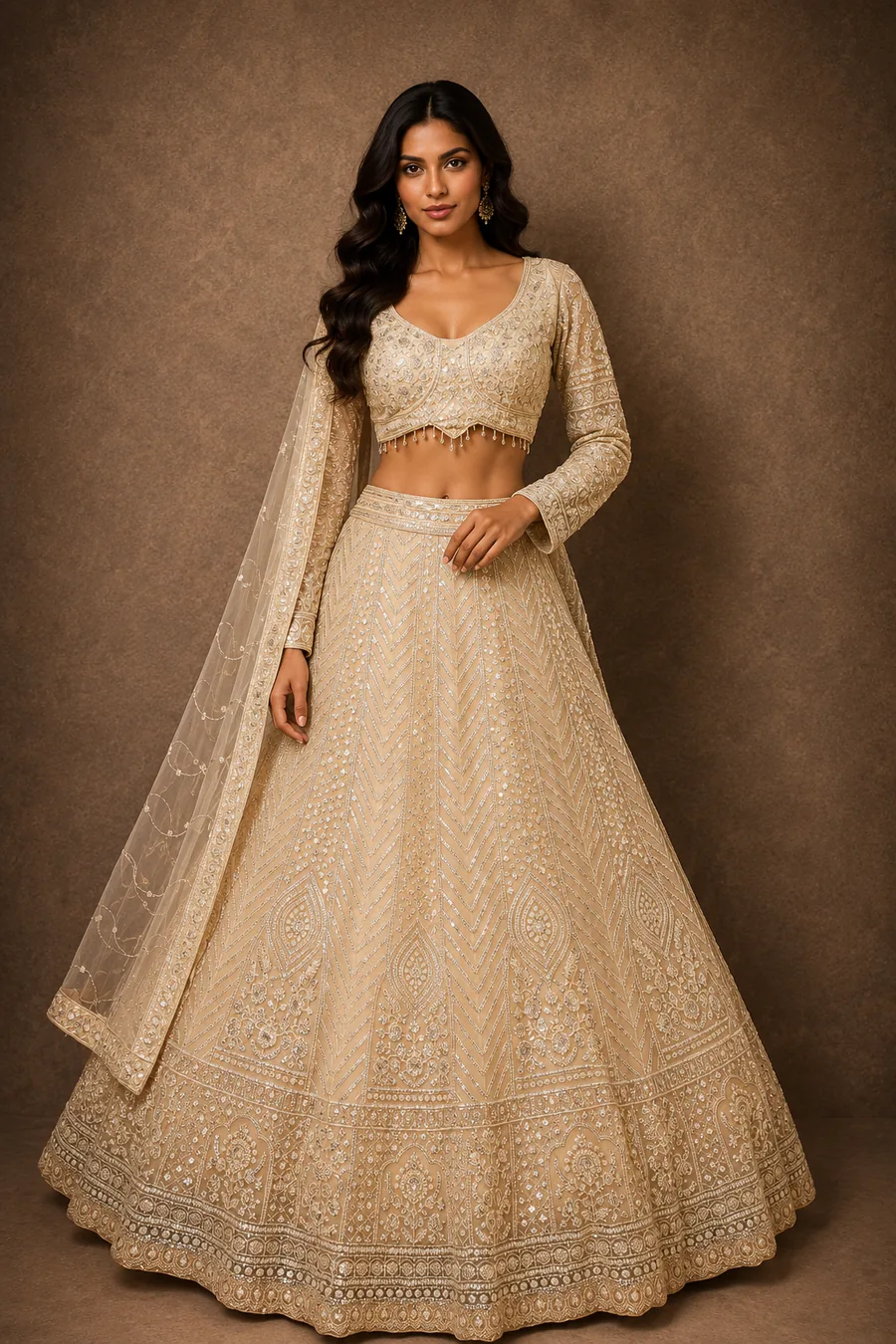 Champagne embellished lehenga from the August Edit lookbook