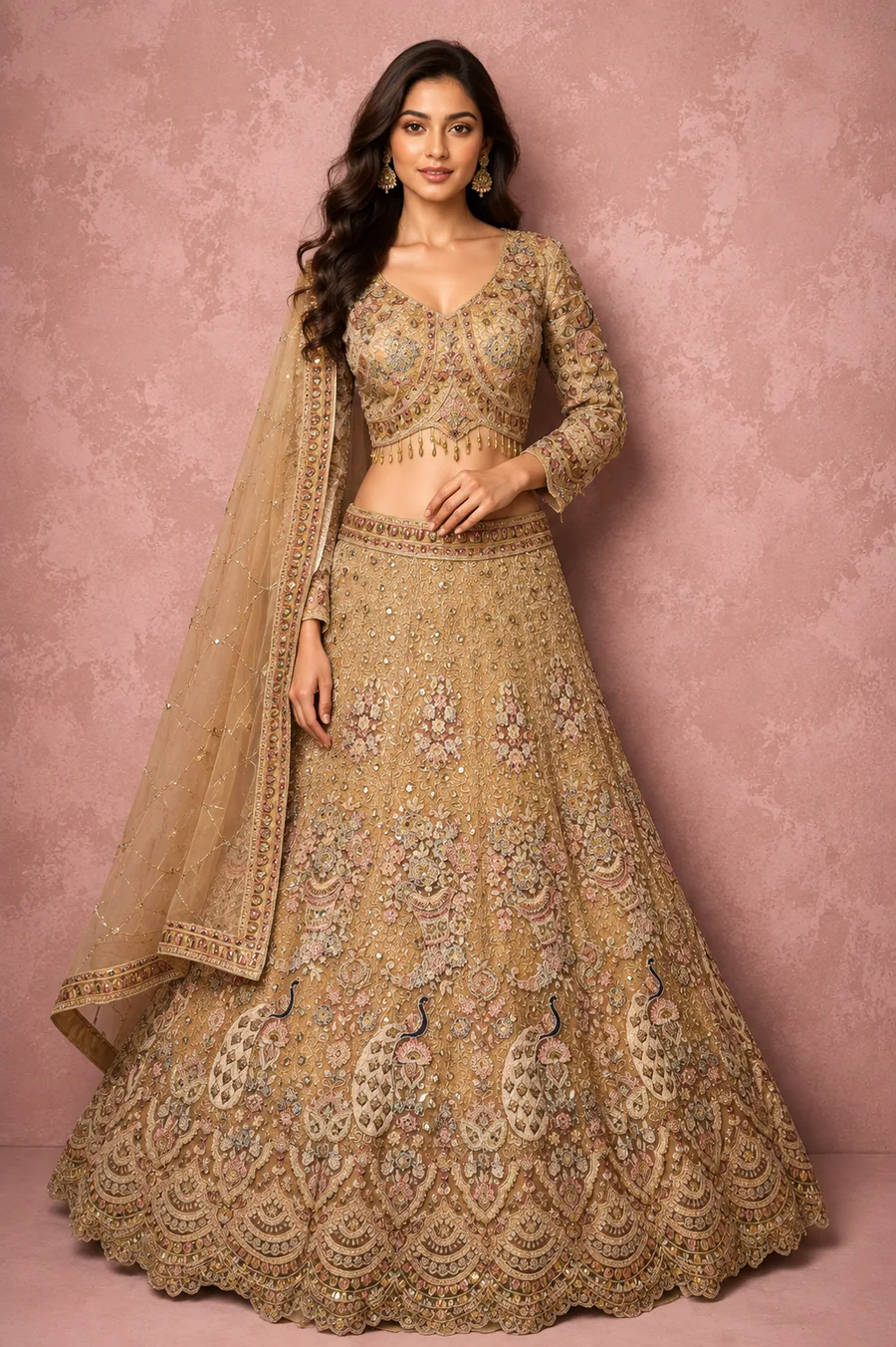 Gold peacock embroidered heavy lehenga