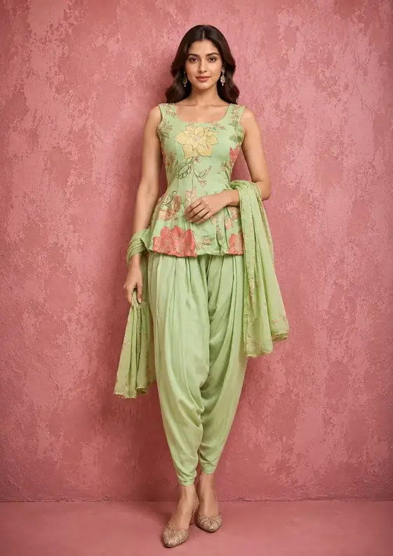 Floral peplum dhoti set