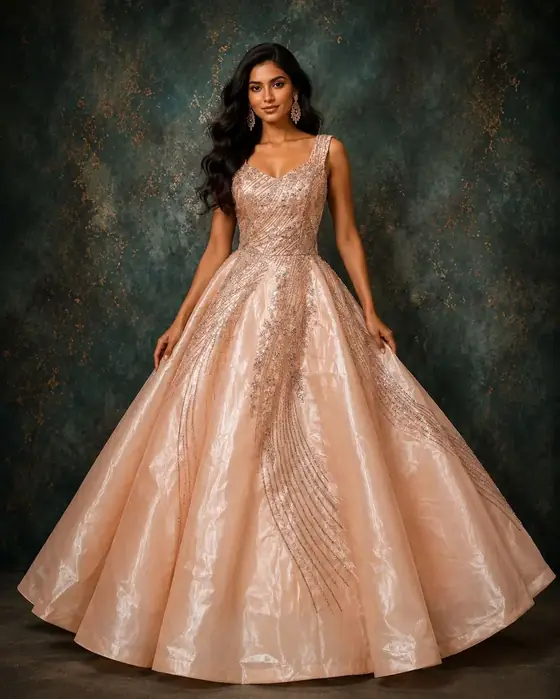 Champagne beaded ball gown