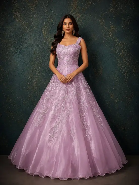 Lilac lace ball gown