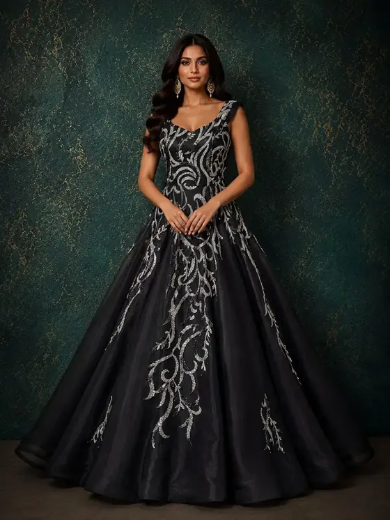 Black sequin ball gown