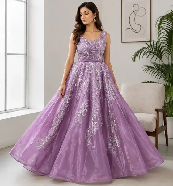 Lavender embroidered gown