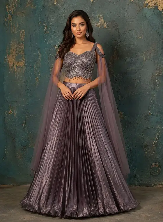 Metallic pleated semi-bridal lehenga