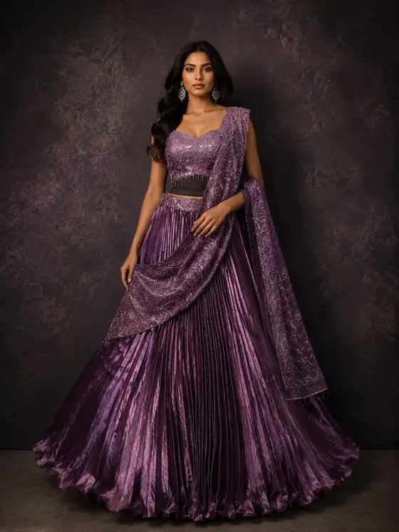 Satin embroidered lehenga with dupatta