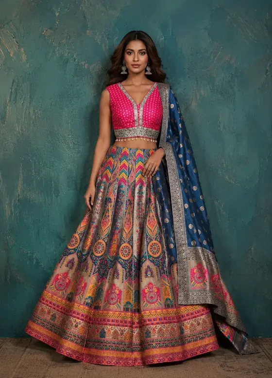Kalamkari print wedding lehenga