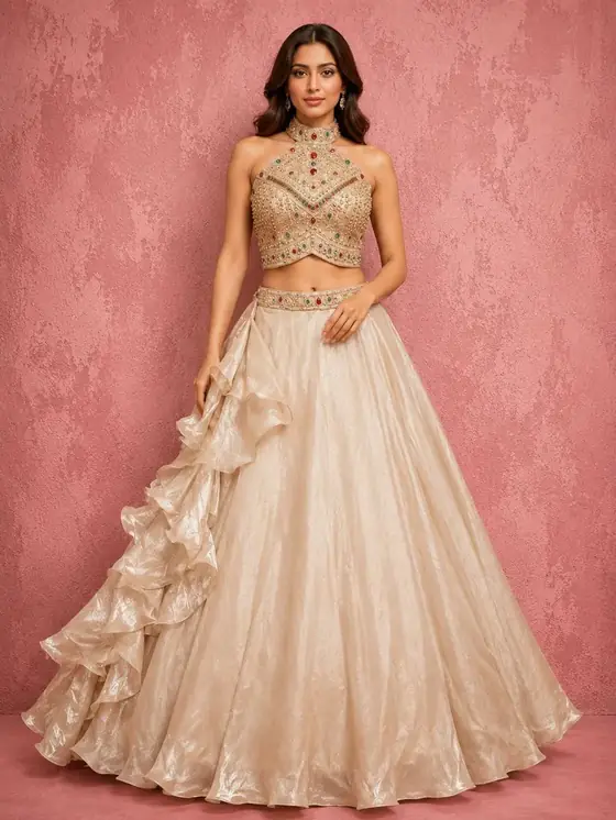 Champagne halter crop top lehenga