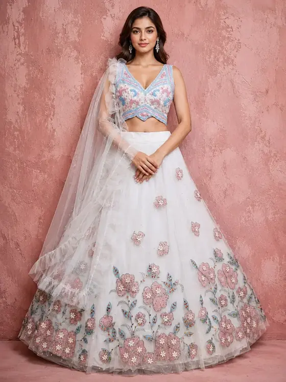 White floral embroidered lehenga