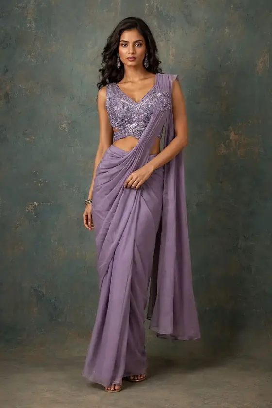Lavender draped saree gown