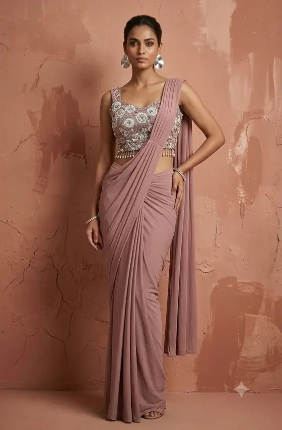 Mauve ready to wear saree