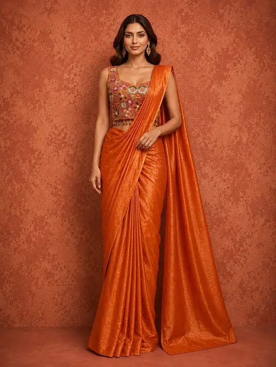 Rust orange drape saree