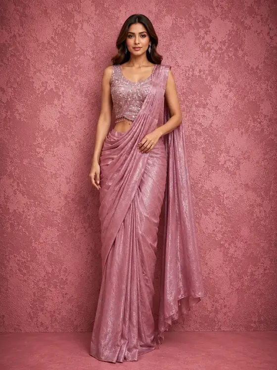 Pink shimmer drape saree