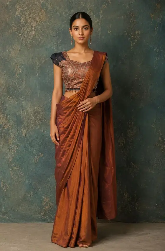Antique copper drape saree